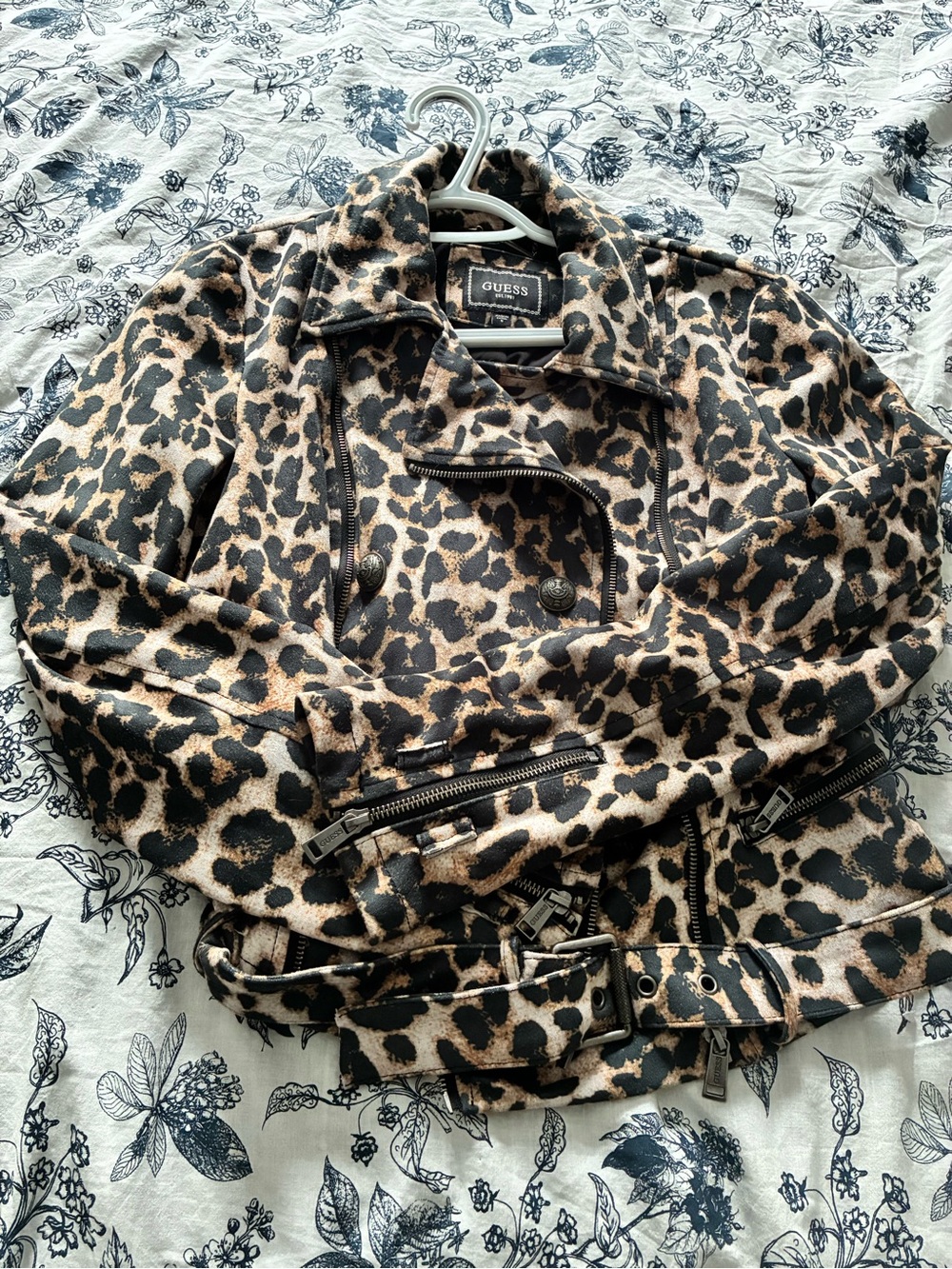 GUESS Leopard-Print Moto Jacket in Brown and Black - Picture 2 of 9